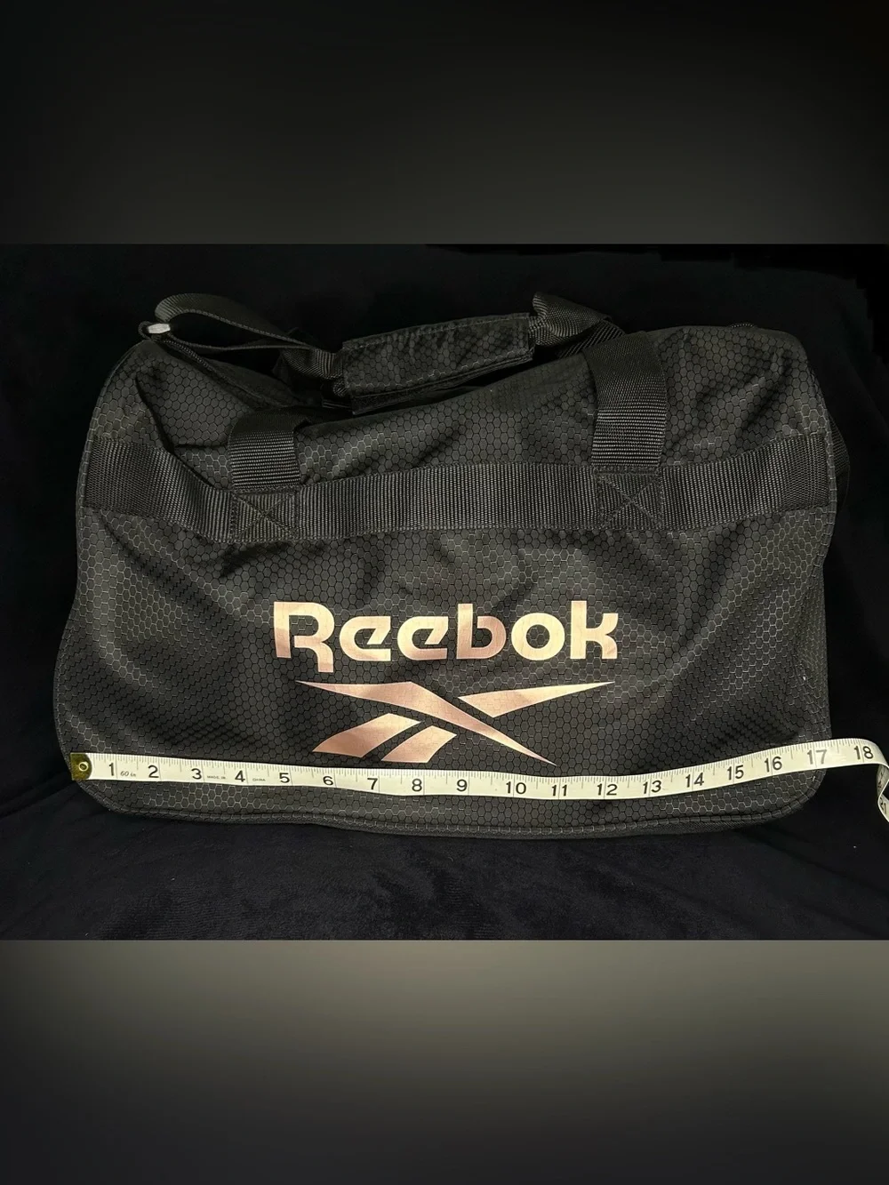 Reebok Black Duffel Bag with Metallic Rose Logo